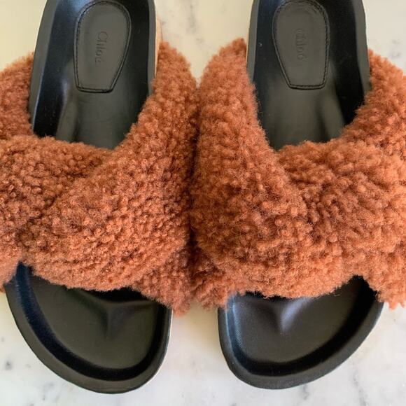NWT Chloé Shearling Fur Flat Slide Sandal 35EU - Picture 10 of 12